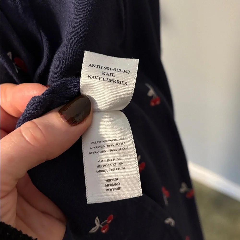 Rails Navy Cherry Design Button-Up Long Sleeve Lightweight Blouse - Picture 11 of 11